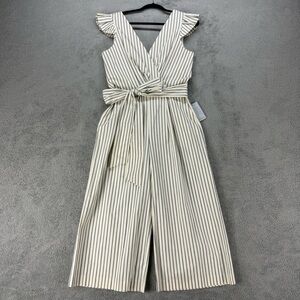 NWT 1901 White and Blue Pinstripe Tie Waist Jumpsuit